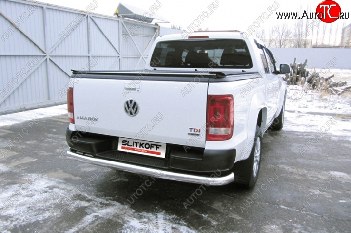 22 499 р. Защита заднего бампера из трубы диаметром 76 мм Slitkoff  Volkswagen Amarok (2016-2022) рестайлинг (Цвет: нержавеющая полированная сталь)  с доставкой в г. Екатеринбург