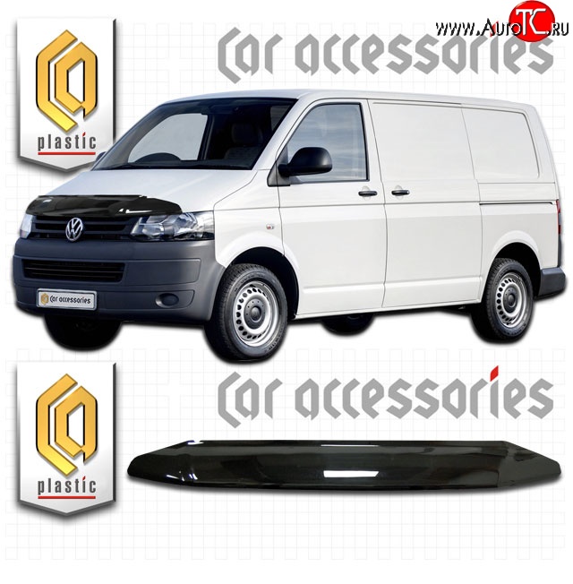 2 079 р. Дефлектор капота CA Plastic  Volkswagen Caravelle  T5 (2009-2015) рестайлинг (Classic черный, Без надписи)  с доставкой в г. Екатеринбург