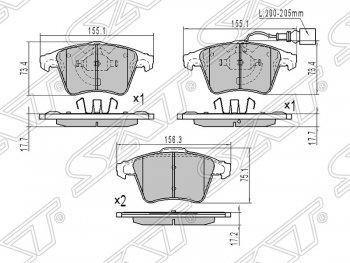 1 779 р. Колодки тормозные SAT (передние)  Volkswagen Caravelle  T5 - Transporter  T5  с доставкой в г. Екатеринбург. Увеличить фотографию 1