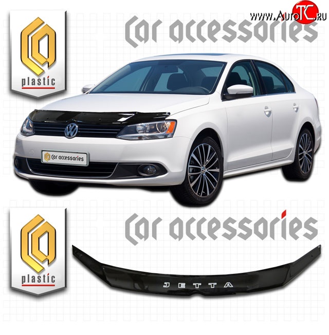 1 999 р. Дефлектор капота CA Plastic  Volkswagen Jetta  A6 (2011-2015) седан дорестайлинг (Classic черный, Без надписи)  с доставкой в г. Екатеринбург