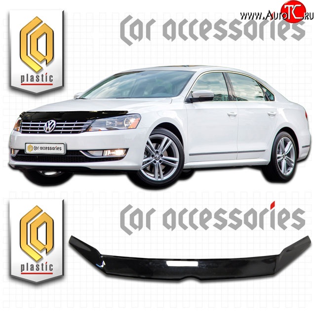 2 159 р. Дефлектор капота CA Plastic  Volkswagen Passat  B7 (2010-2015) седан, универсал (Classic черный, Без надписи)  с доставкой в г. Екатеринбург