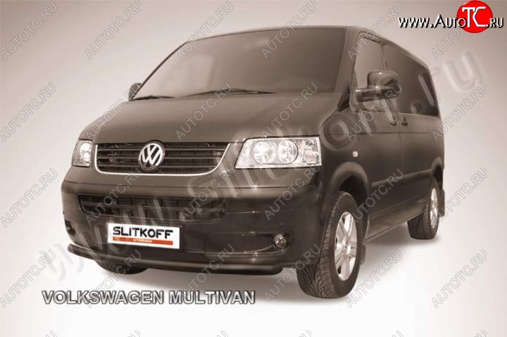 8 999 р. Защита переднего бампер Slitkoff  Volkswagen Transporter  T5 (2003-2009) дорестайлинг (Цвет: серебристый)  с доставкой в г. Екатеринбург