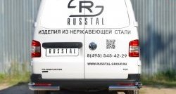 Защита заднего бампера (2 трубы Ø63 и 42 мм уголки, нержавейка) Russtal Volkswagen Transporter T5 дорестайлинг (2003-2009)