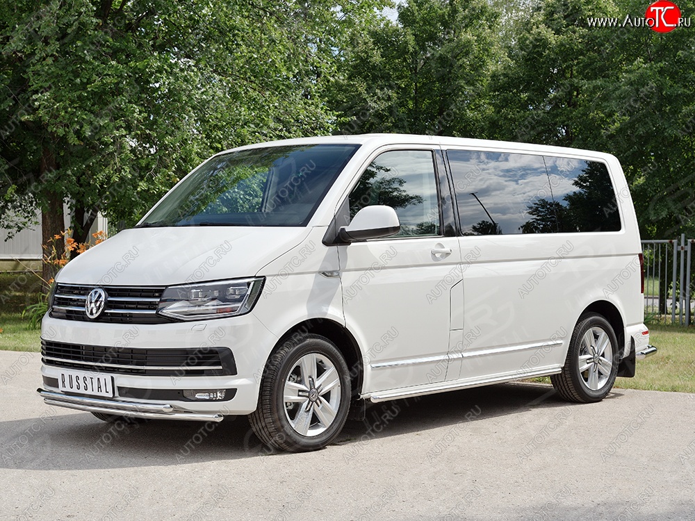 21 699 р. Защита переднего бампера (2 трубыØ42 мм, нержавейка) SLITKOFF Volkswagen Caravelle T6 дорестайлинг (2015-2019)  с доставкой в г. Екатеринбург