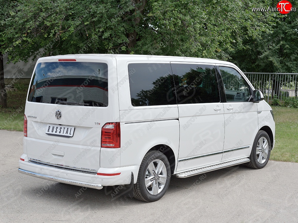 11 999 р. Защита заднего бампера (Ø63 мм, нержавейка, длинная база) Russtal Volkswagen Transporter T6 дорестайлинг (2015-2019)  с доставкой в г. Екатеринбург