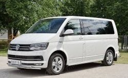 Защита переднего бампера (2 трубыØ42 мм, нержавейка, короткая база) SLITKOFF Volkswagen Transporter T6 дорестайлинг (2015-2019)