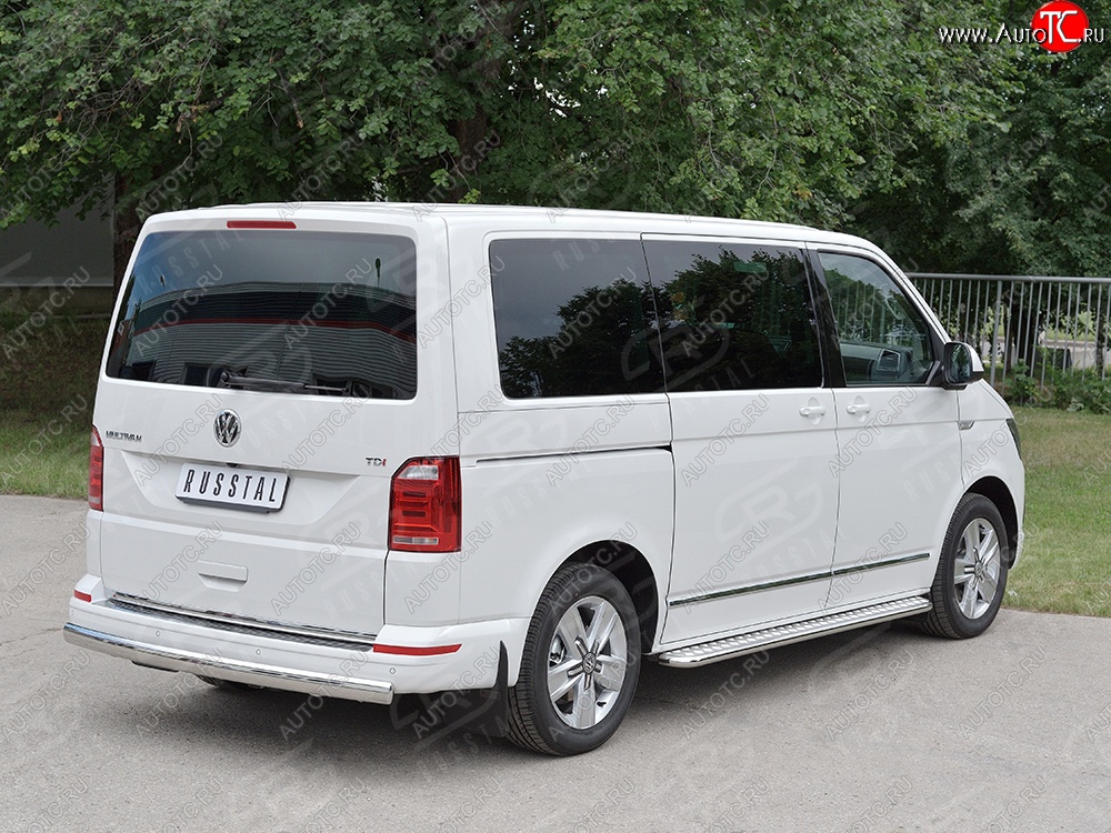 16 699 р. Защита заднего бампера (Ø75x42 мм, нержавейка, короткая база) Russtal Volkswagen Transporter T6 дорестайлинг (2015-2019)  с доставкой в г. Екатеринбург