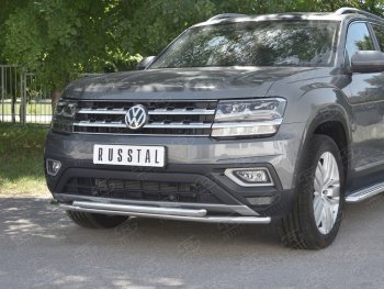 9 349 р. Защита переднего бампера (2 трубы Ø42 мм, нержавейка) Russtal  Volkswagen Teramont  CA1 (2016-2020) дорестайлинг  с доставкой в г. Екатеринбург. Увеличить фотографию 4