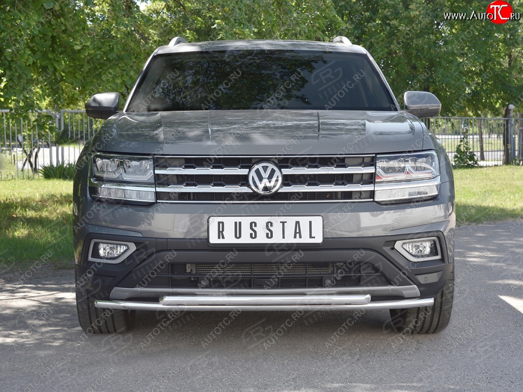 9 349 р. Защита переднего бампера (2 трубы Ø42 мм, нержавейка) Russtal  Volkswagen Teramont  CA1 (2016-2020) дорестайлинг  с доставкой в г. Екатеринбург