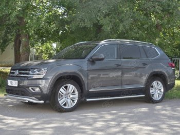 11 349 р. Защита переднего бампера (2 трубы Ø63 и 42 мм, нержавейка) Russtal  Volkswagen Teramont  CA1 (2016-2020) дорестайлинг  с доставкой в г. Екатеринбург. Увеличить фотографию 2