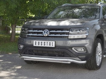 11 349 р. Защита переднего бампера (2 трубы Ø63 и 42 мм, нержавейка) Russtal  Volkswagen Teramont  CA1 (2016-2020) дорестайлинг  с доставкой в г. Екатеринбург. Увеличить фотографию 4