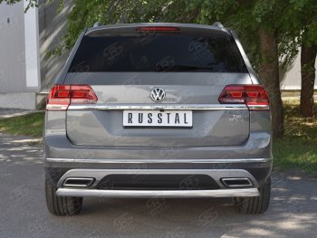 10 649 р. Защита заднего бампера (Ø75х42 мм, нержавейка) Russtal  Volkswagen Teramont  CA1 (2016-2020) дорестайлинг  с доставкой в г. Екатеринбург. Увеличить фотографию 1