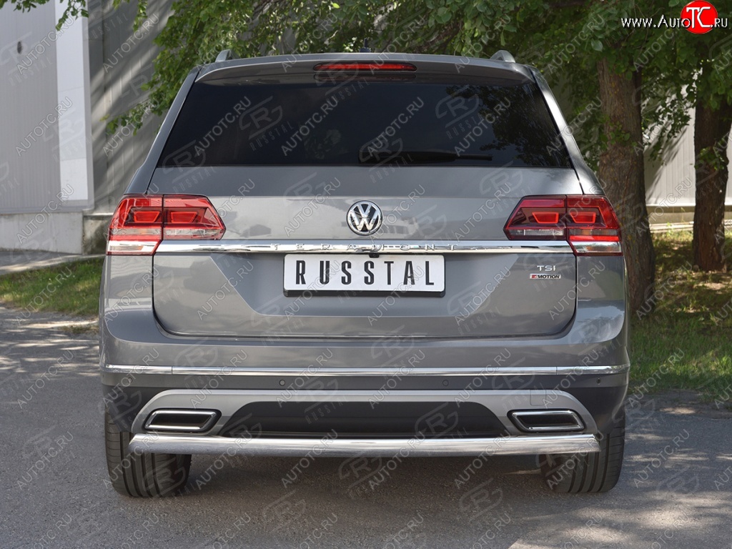 10 649 р. Защита заднего бампера (Ø75х42 мм, нержавейка) Russtal  Volkswagen Teramont  CA1 (2016-2020) дорестайлинг  с доставкой в г. Екатеринбург