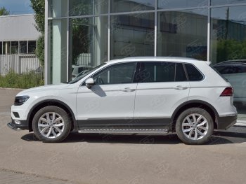 Пороги труба d42 с листом (Лист алюм, проф.сталь) (v2) SLITKOFF Volkswagen Tiguan Mk2 дорестайлинг (2016-2020)