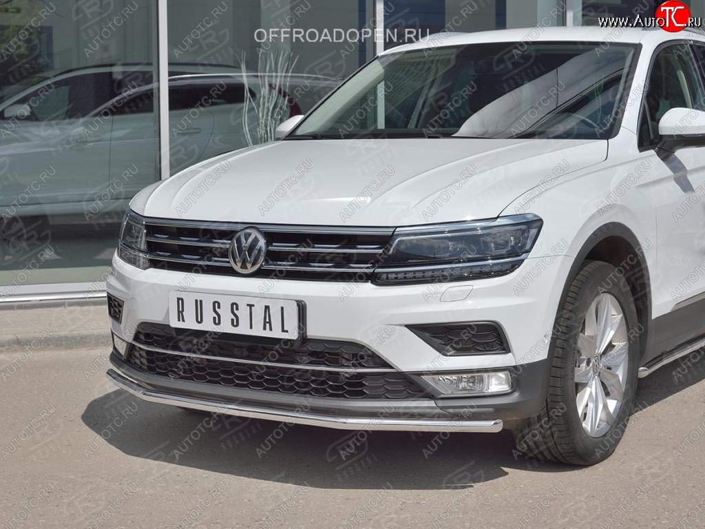 12 499 р. Защита переднего бампера (Ø42 мм, нержавейка, NOT OFF ROAD) Russtal Volkswagen Tiguan Mk2 дорестайлинг (2016-2020)  с доставкой в г. Екатеринбург