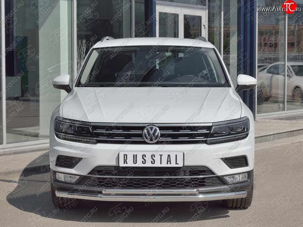 20 849 р. Защита переднего бампера (2 трубы Ø63 и 75х42 мм, нержавейка) Russtal Volkswagen Tiguan Mk2 дорестайлинг (2016-2020)  с доставкой в г. Екатеринбург