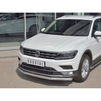 14 599 р. Защита переднего бампера (Ø63 мм, нержавейка, NOT OFF ROAD) Russtal Volkswagen Tiguan Mk2 дорестайлинг (2016-2020)  с доставкой в г. Екатеринбург. Увеличить фотографию 2