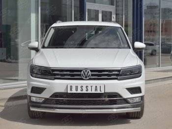 Защита переднего бампера (Ø63 мм, нержавейка, NOT OFF ROAD) Russtal Volkswagen Tiguan Mk2 дорестайлинг (2016-2020)