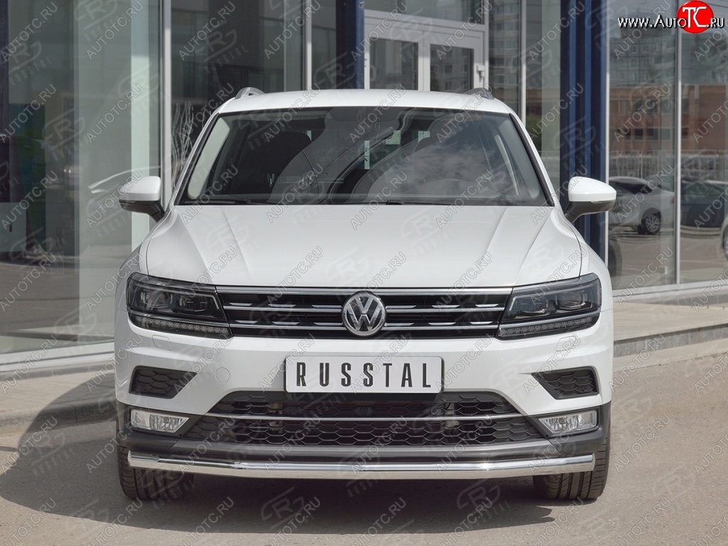 14 599 р. Защита переднего бампера (Ø63 мм, нержавейка, NOT OFF ROAD) Russtal Volkswagen Tiguan Mk2 дорестайлинг (2016-2020)  с доставкой в г. Екатеринбург