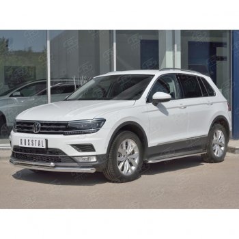 10 899 р. Защита переднего бампера (2 трубы Ø63 и 42 мм, нержавейка) Russtal Volkswagen Tiguan Mk2 дорестайлинг (2016-2020)  с доставкой в г. Екатеринбург. Увеличить фотографию 3