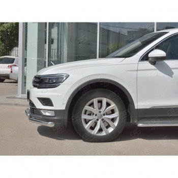 10 899 р. Защита переднего бампера (2 трубы Ø63 и 42 мм, нержавейка) Russtal Volkswagen Tiguan Mk2 дорестайлинг (2016-2020)  с доставкой в г. Екатеринбург. Увеличить фотографию 4