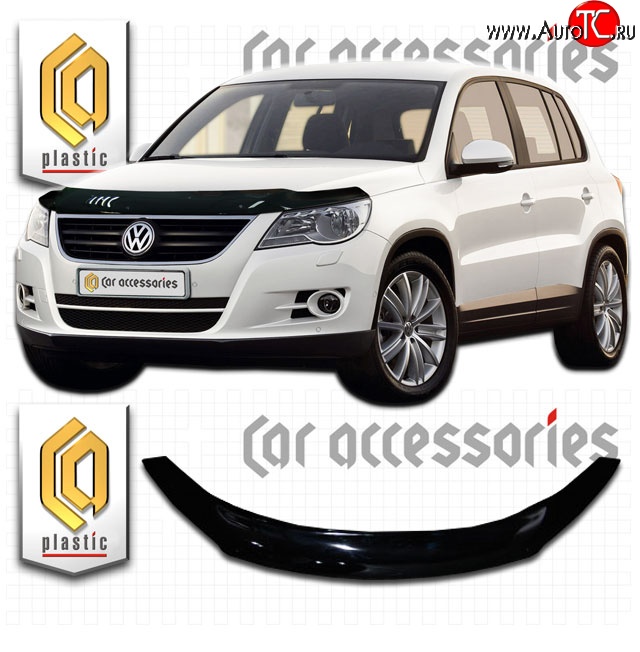 2 199 р. Дефлектор капота CA Plastic  Volkswagen Tiguan  NF (2006-2011) дорестайлинг (Classic черный, Без надписи)  с доставкой в г. Екатеринбург