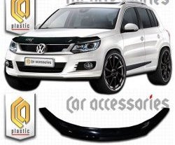 2 079 р. Дефлектор капота CA Plastic  Volkswagen Tiguan  NF (2011-2017) рестайлинг (Classic черный, Без надписи)  с доставкой в г. Екатеринбург. Увеличить фотографию 1