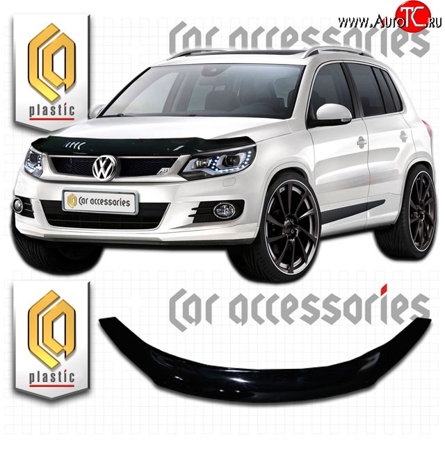 2 079 р. Дефлектор капота CA Plastic  Volkswagen Tiguan  NF (2011-2017) рестайлинг (Classic черный, Без надписи)  с доставкой в г. Екатеринбург