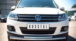 Защита переднего бампера (2 трубыØ63 и 42 мм, нержавейка) Russtal Volkswagen (Волксваген) Tiguan (Тигуан)  NF (2011-2017) NF рестайлинг