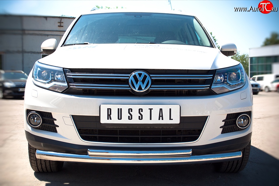 10 249 р. Защита переднего бампера (2 трубыØ63 и 42 мм, нержавейка) Russtal  Volkswagen Tiguan  NF (2011-2017) рестайлинг  с доставкой в г. Екатеринбург