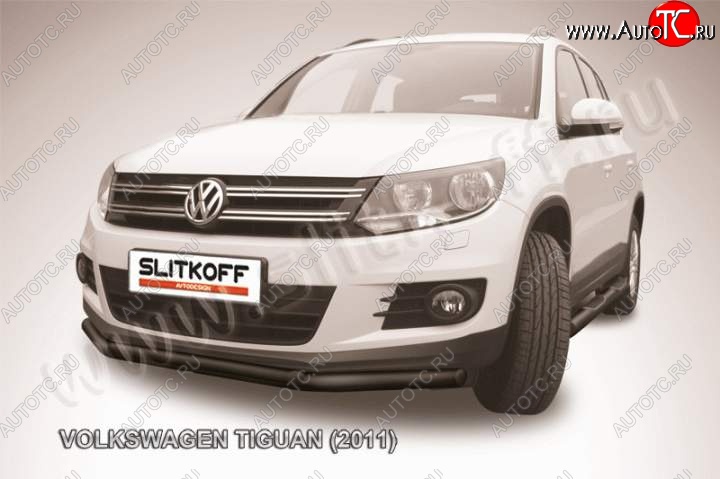 11 799 р. Защита переднего бампер Slitkoff  Volkswagen Tiguan  NF (2011-2017) рестайлинг (Цвет: серебристый)  с доставкой в г. Екатеринбург