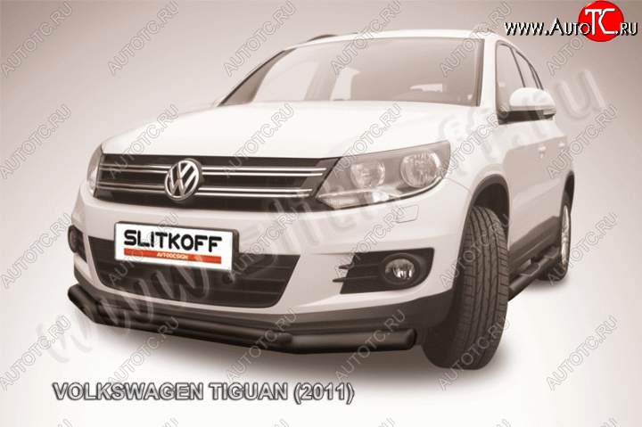 12 949 р. Защита переднего бампер Slitkoff  Volkswagen Tiguan  NF (2011-2017) рестайлинг (Цвет: серебристый)  с доставкой в г. Екатеринбург