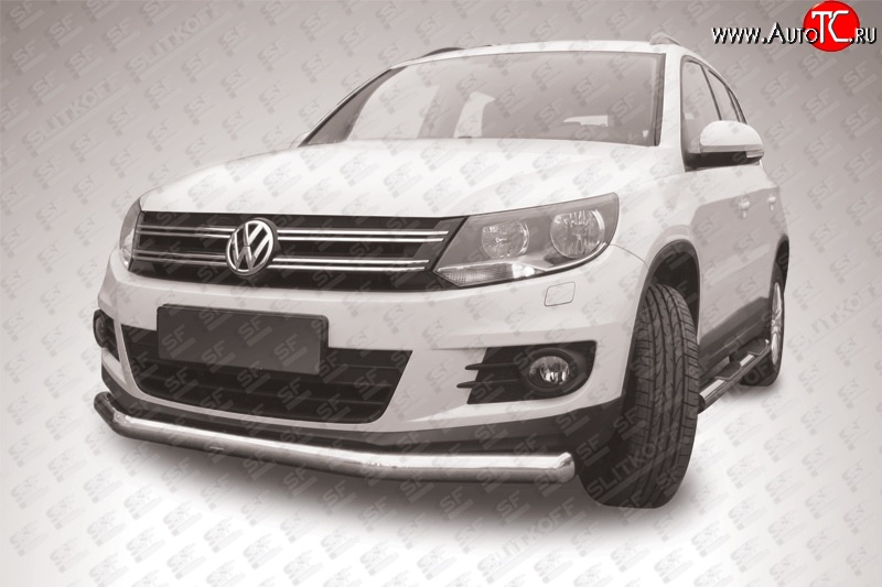 14 449 р. Одинарная защита переднего бампера диаметром 76 мм Slitkoff  Volkswagen Tiguan  NF (2011-2017) рестайлинг (Цвет: нержавеющая полированная сталь)  с доставкой в г. Екатеринбург