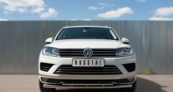 Защита переднего бампера (2 трубыØ63 и 42 мм, нержавейка) Russtal Volkswagen Touareg NF рестайлинг (2014-2018)