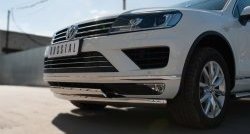 27 999 р. Защита переднего бампера (2 трубыØ75х42 мм, нержавейка) Russtal Volkswagen Touareg NF рестайлинг (2014-2018)  с доставкой в г. Екатеринбург. Увеличить фотографию 2