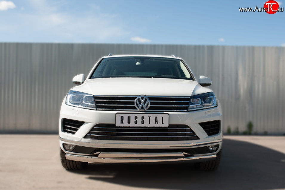 27 999 р. Защита переднего бампера (2 трубыØ75х42 мм, нержавейка) Russtal Volkswagen Touareg NF рестайлинг (2014-2018)  с доставкой в г. Екатеринбург