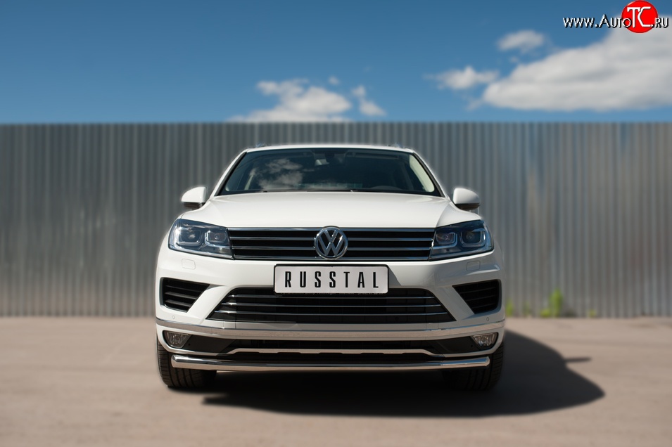 13 549 р. Одинарная защита переднего бампера диаметром 63 мм Russtal Volkswagen Touareg NF рестайлинг (2014-2018)  с доставкой в г. Екатеринбург