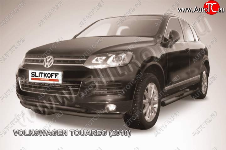 14 599 р. Защита переднего бампер Slitkoff  Volkswagen Touareg  NF (2010-2014) дорестайлинг (Цвет: серебристый)  с доставкой в г. Екатеринбург