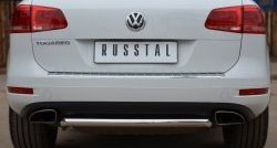 15 999 р. Одинарная защита заднего бампера из трубы диаметром 63 мм Russtal Volkswagen Touareg NF дорестайлинг (2010-2014)  с доставкой в г. Екатеринбург. Увеличить фотографию 1