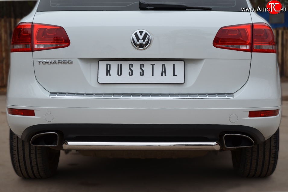 15 999 р. Одинарная защита заднего бампера из трубы диаметром 63 мм Russtal Volkswagen Touareg NF дорестайлинг (2010-2014)  с доставкой в г. Екатеринбург