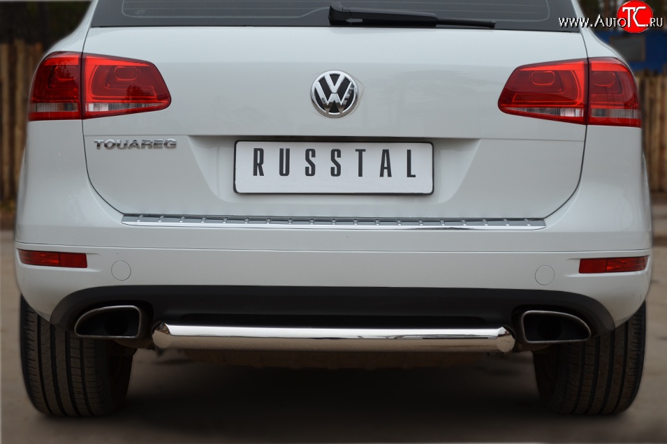 16 199 р. Одинарная защита заднего бампера из трубы диаметром 76 мм Russtal Volkswagen Touareg NF дорестайлинг (2010-2014)  с доставкой в г. Екатеринбург