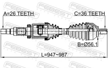 15 299 р. Правый привод передний в сборе FEBEST Volvo S80 AS60 седан дорестайлинг (2006-2010)  с доставкой в г. Екатеринбург. Увеличить фотографию 2