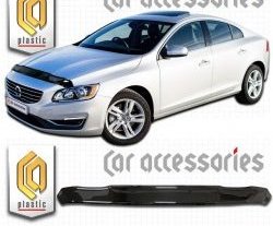 1 759 р. Дефлектор капота CA Plastic  Volvo S60  FS седан (2013-2018) рестайлинг (Classic черный, Без надписи)  с доставкой в г. Екатеринбург. Увеличить фотографию 1