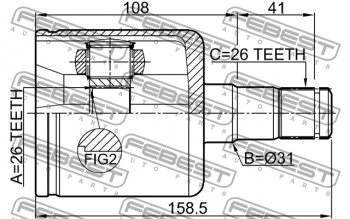 7 249 р. Левый шрус внутренний передний Febest (26X31X26) Volvo S80 AS60 седан дорестайлинг (2006-2010)  с доставкой в г. Екатеринбург. Увеличить фотографию 2