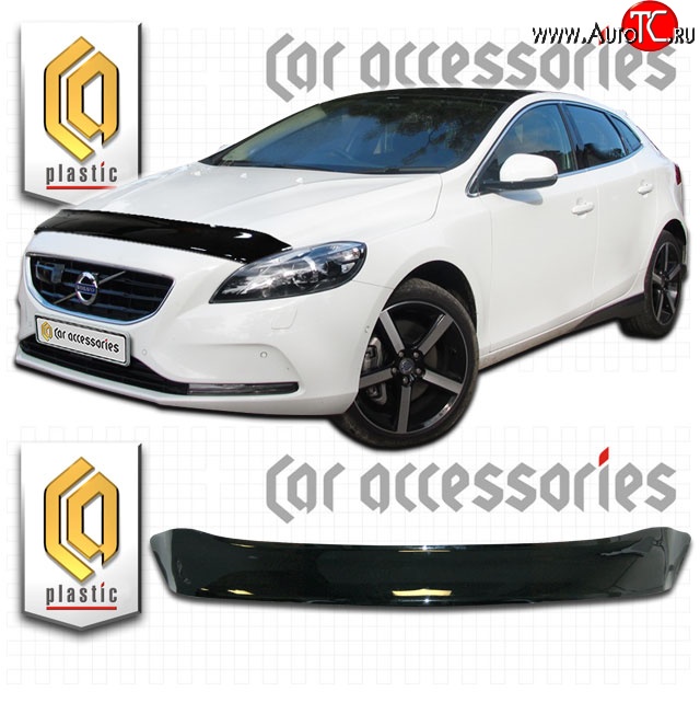 1 839 р. Дефлектор капота CA Plastic  Volvo V40  хэтчбэк (2012-2020) дорестайлинг, рестайлинг (Classic черный, Без надписи)  с доставкой в г. Екатеринбург