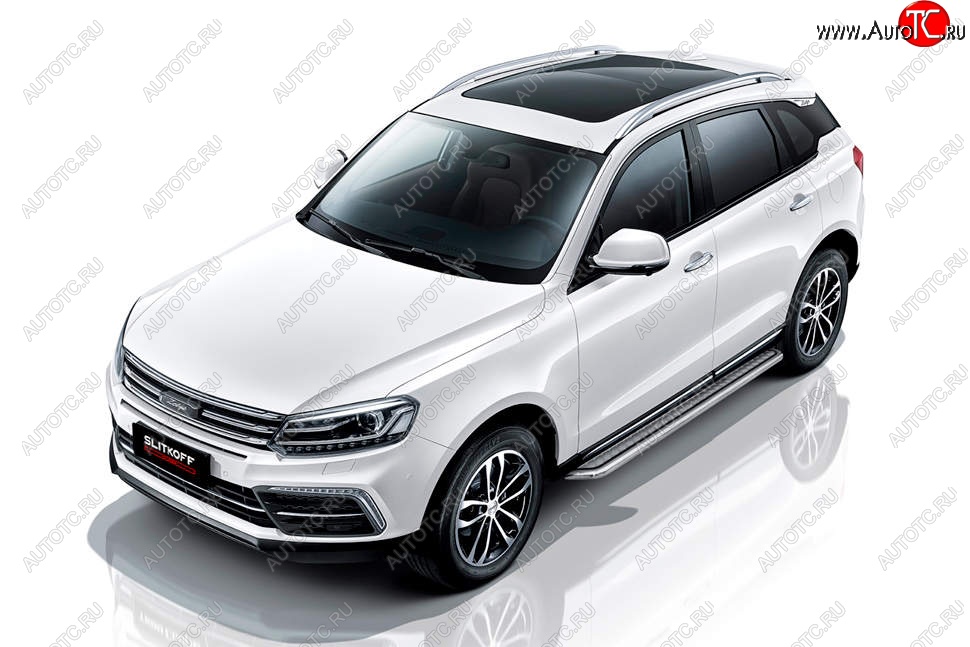 15 499 р. Защита порогов Slitkoff (с листом, d57 мм) Zotye Coupa B11F (2019-2021) (Нержавейка)  с доставкой в г. Екатеринбург