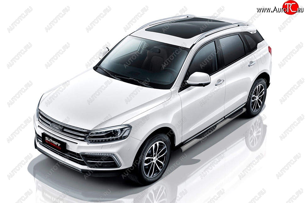 10 849 р. Защита порогов Slitkoff (d76 мм, с проступями) Zotye Coupa B11F (2019-2021) (Сталь с полимерным покрытием. Цвет: серебристый)  с доставкой в г. Екатеринбург